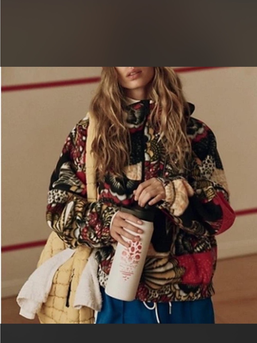 Free People Quilted Floral Patchwork Hooded Pullover - Black, Red, Cream